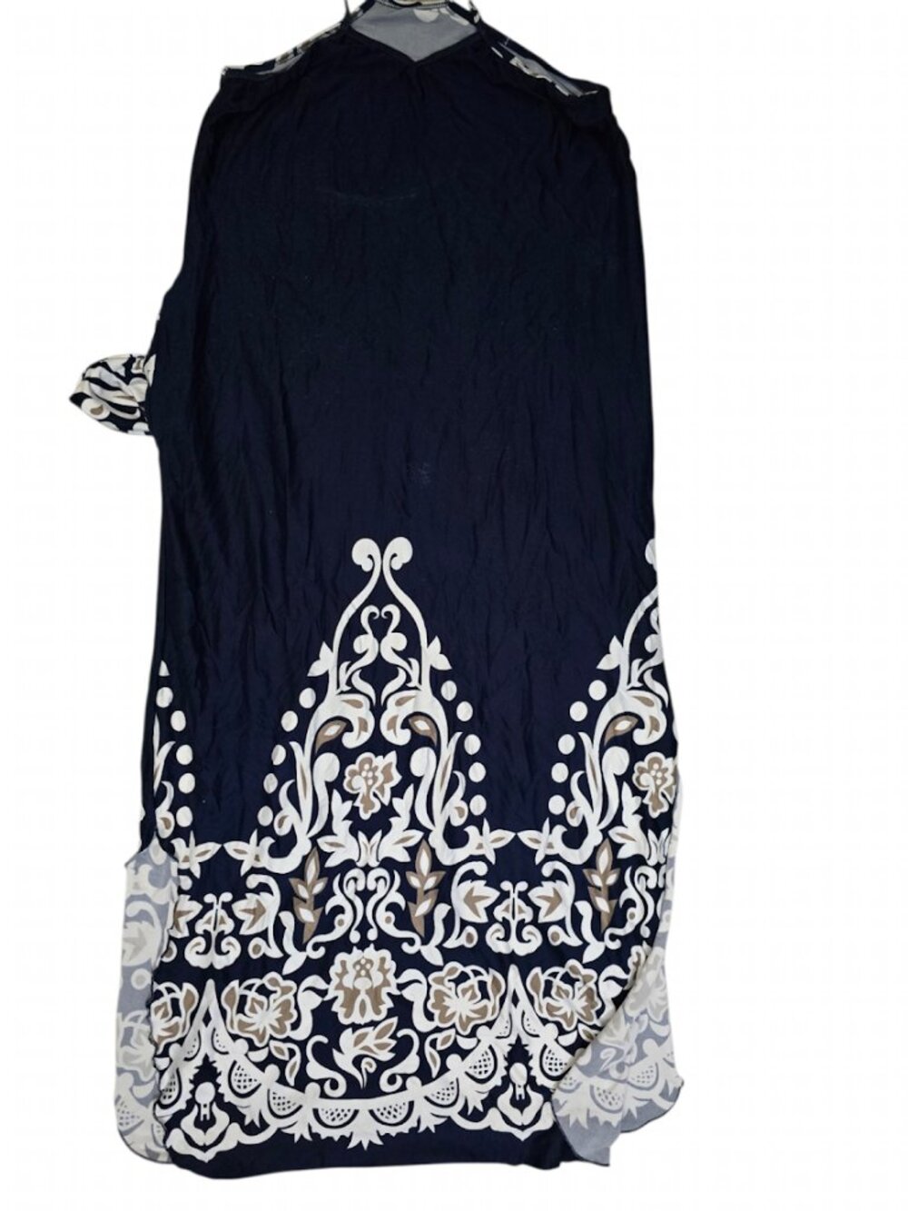 Navy Blue Damask Border Print Sleeveless Maxi Dress M L